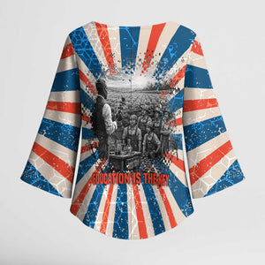 George Washington Carver Kimono Sleeve Blouse with Science Teaching Scene, Education Is the Key Quote - African Pride