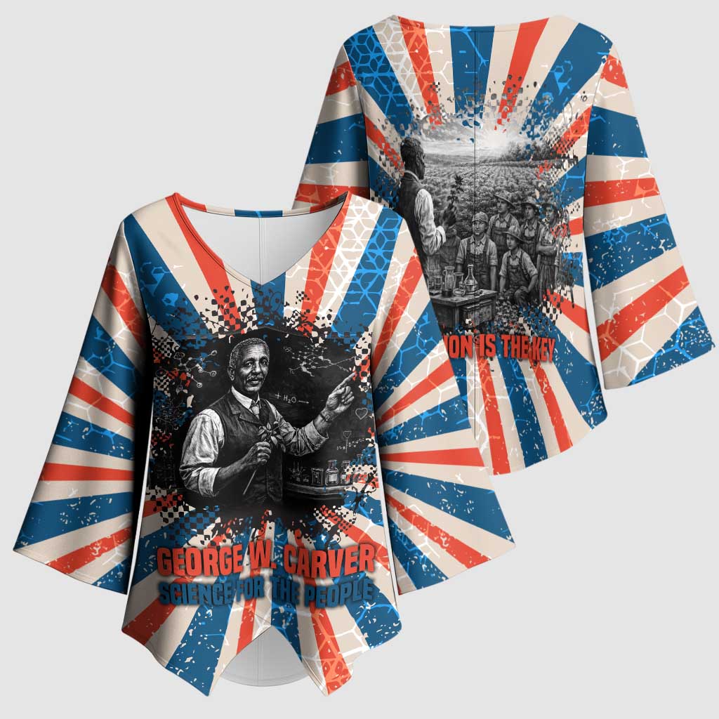 George Washington Carver Kimono Sleeve Blouse with Science Teaching Scene, Education Is the Key Quote - African Pride