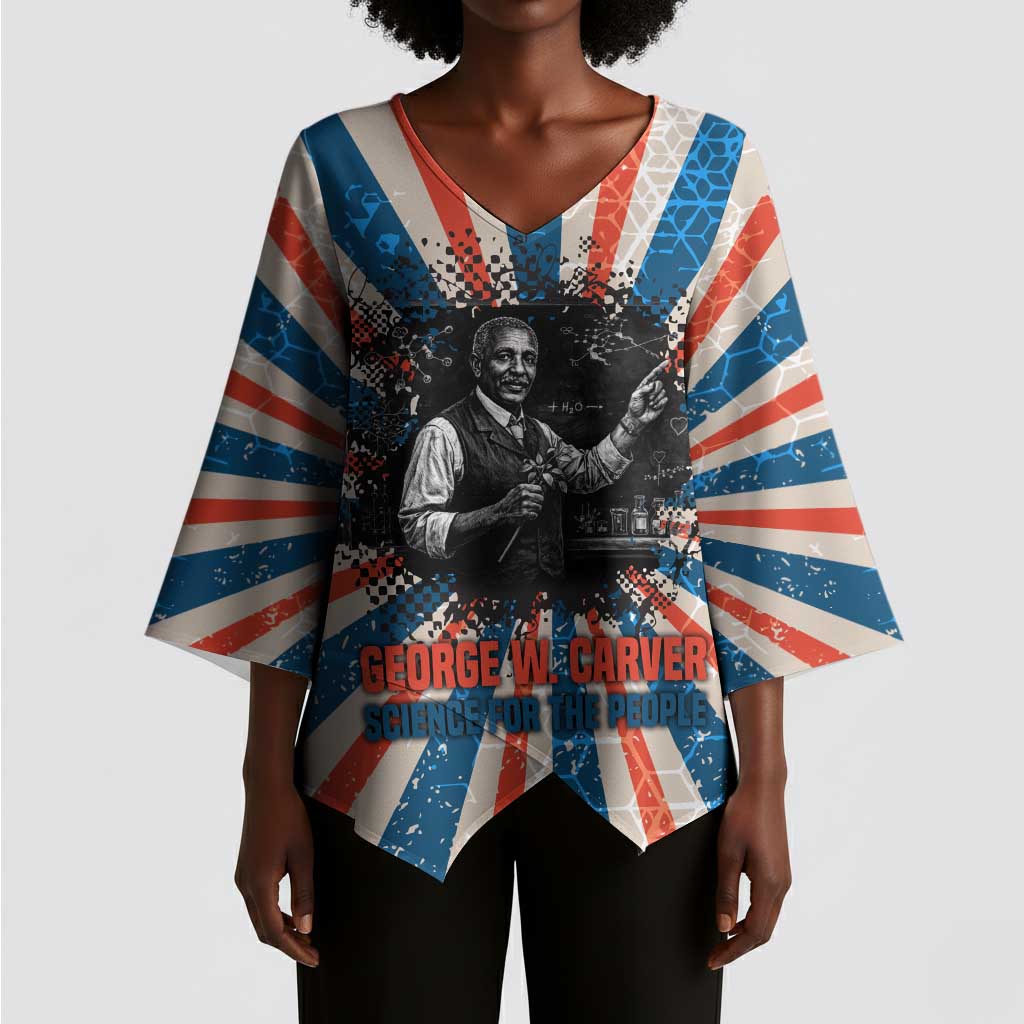 George Washington Carver Kimono Sleeve Blouse with Science Teaching Scene, Education Is the Key Quote - African Pride