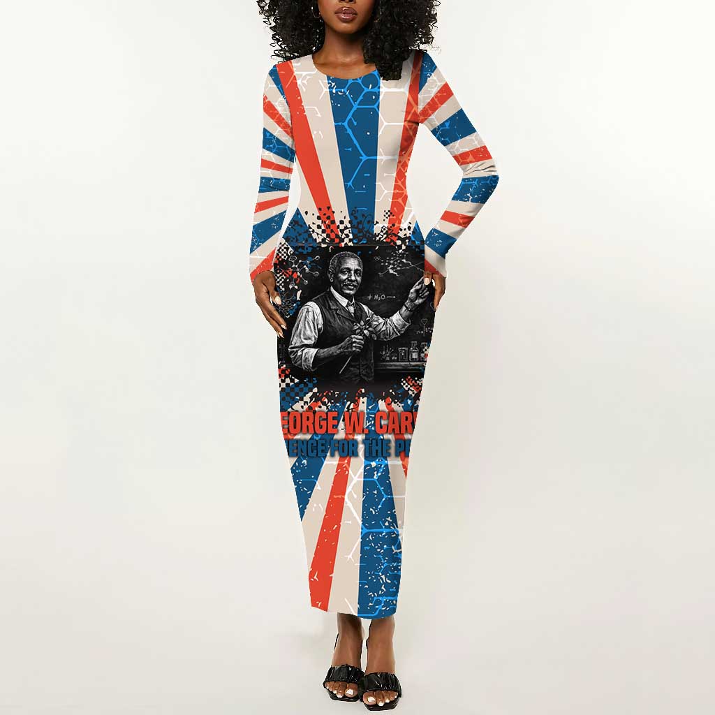 George Washington Carver Long Sleeve Bodycon Dress with Science Teaching Scene, Education Is the Key Quote - African Pride