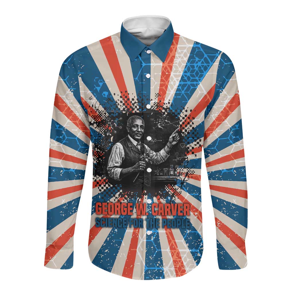 George Washington Carver Long Sleeve Button Shirt with Science Teaching Scene, Education Is the Key Quote - African Pride