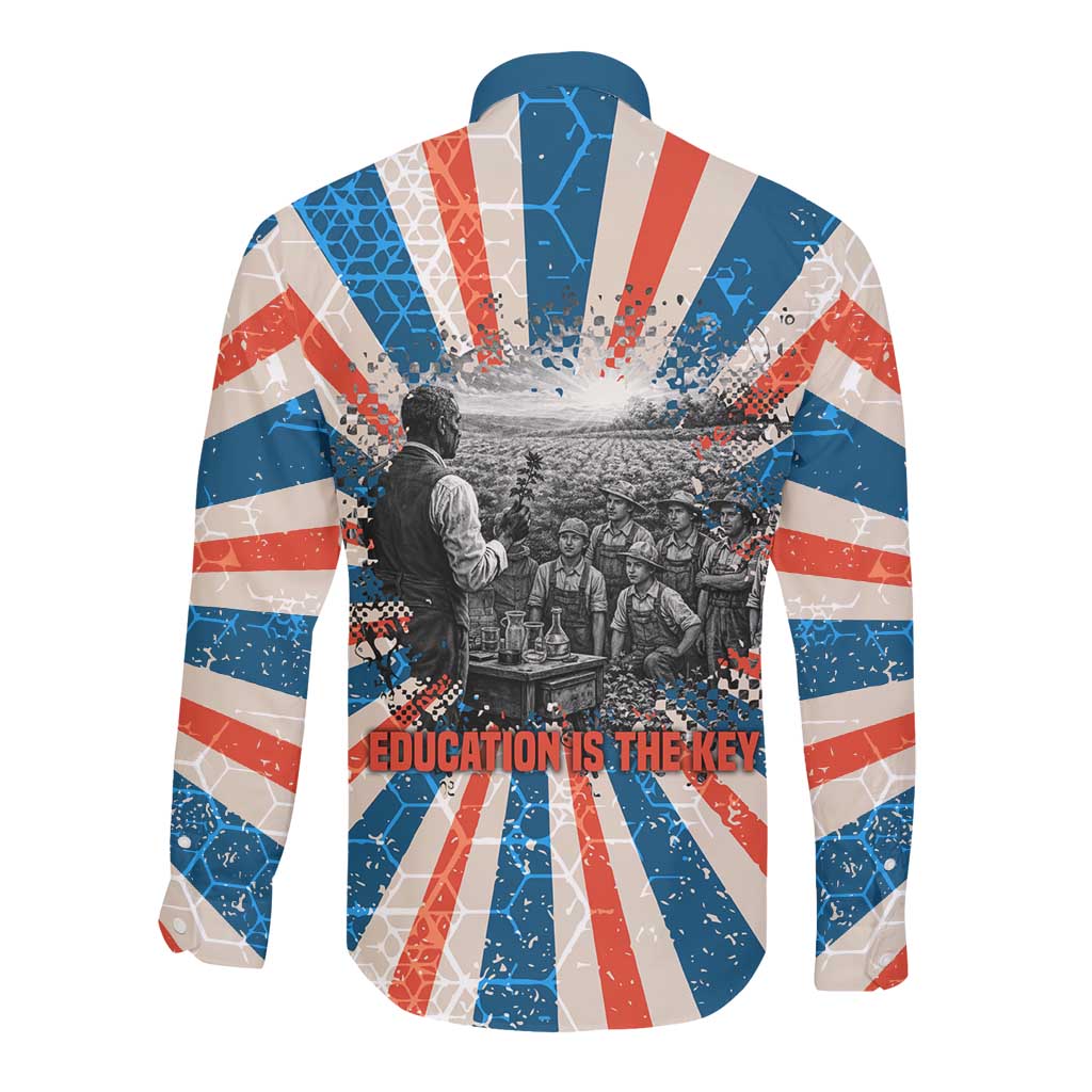 George Washington Carver Long Sleeve Button Shirt with Science Teaching Scene, Education Is the Key Quote - African Pride