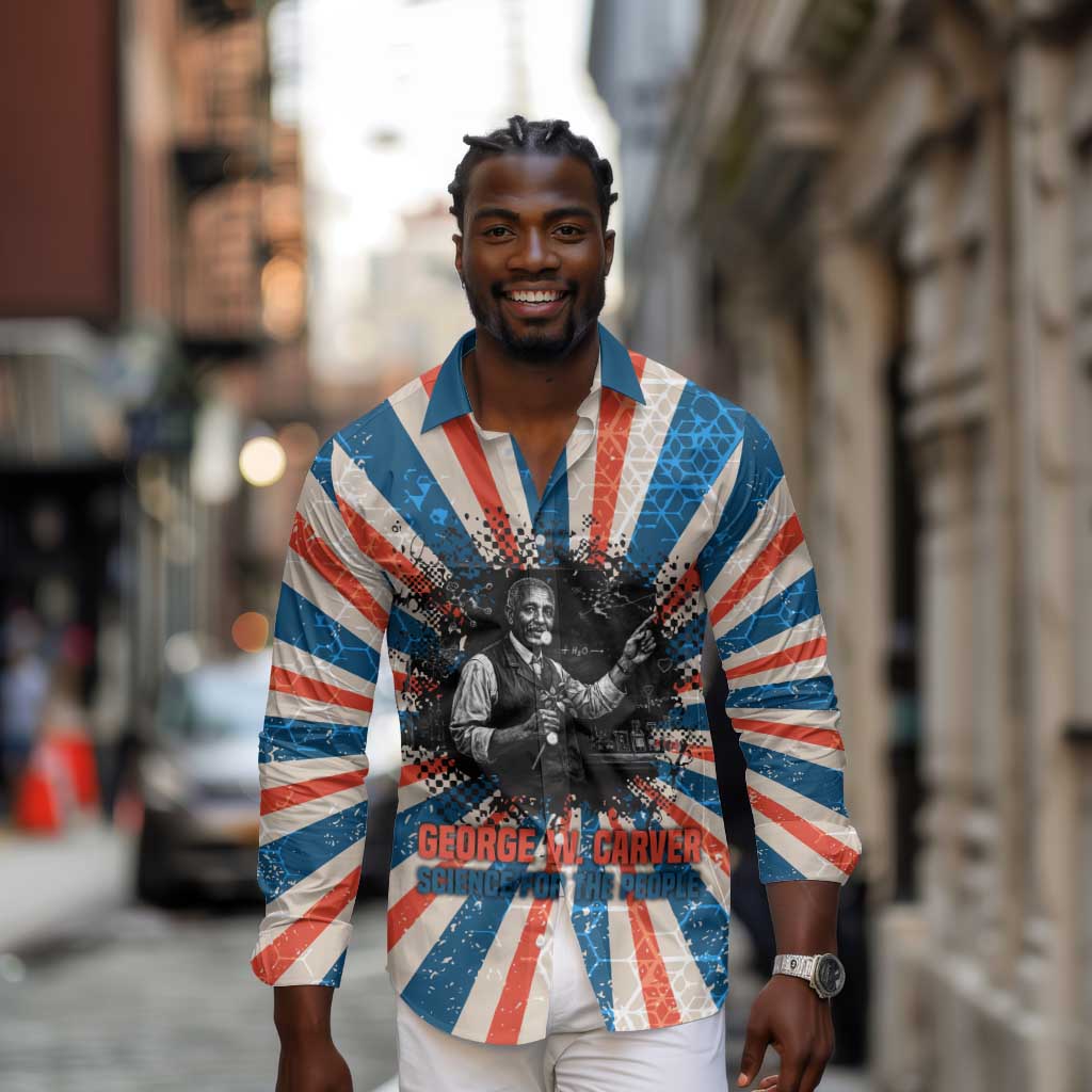 George Washington Carver Long Sleeve Button Shirt with Science Teaching Scene, Education Is the Key Quote - African Pride