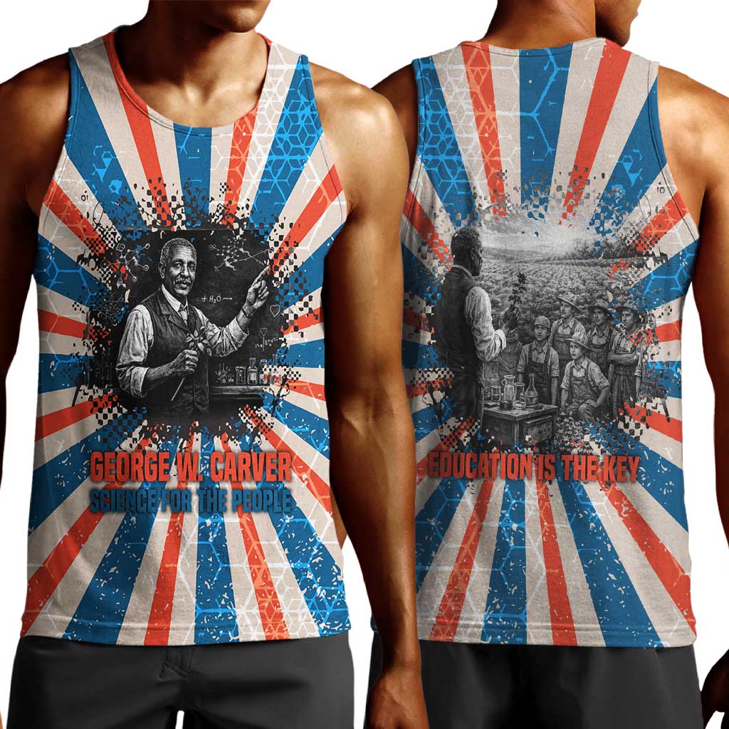 George Washington Carver Men Tank Top with Science Teaching Scene, Education Is the Key Quote - African Pride