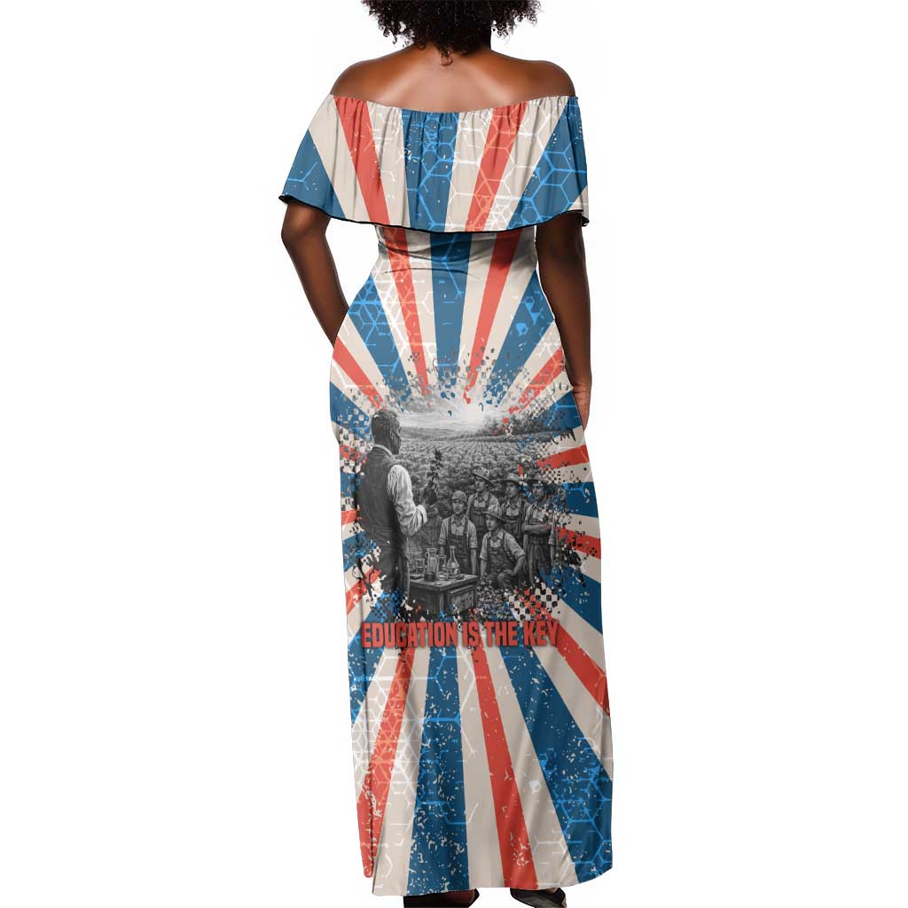 George Washington Carver Off Shoulder Maxi Dress with Science Teaching Scene, Education Is the Key Quote - African Pride