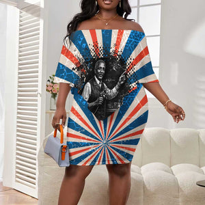 George Washington Carver Off Shoulder Short Dress with Science Teaching Scene, Education Is the Key Quote - African Pride