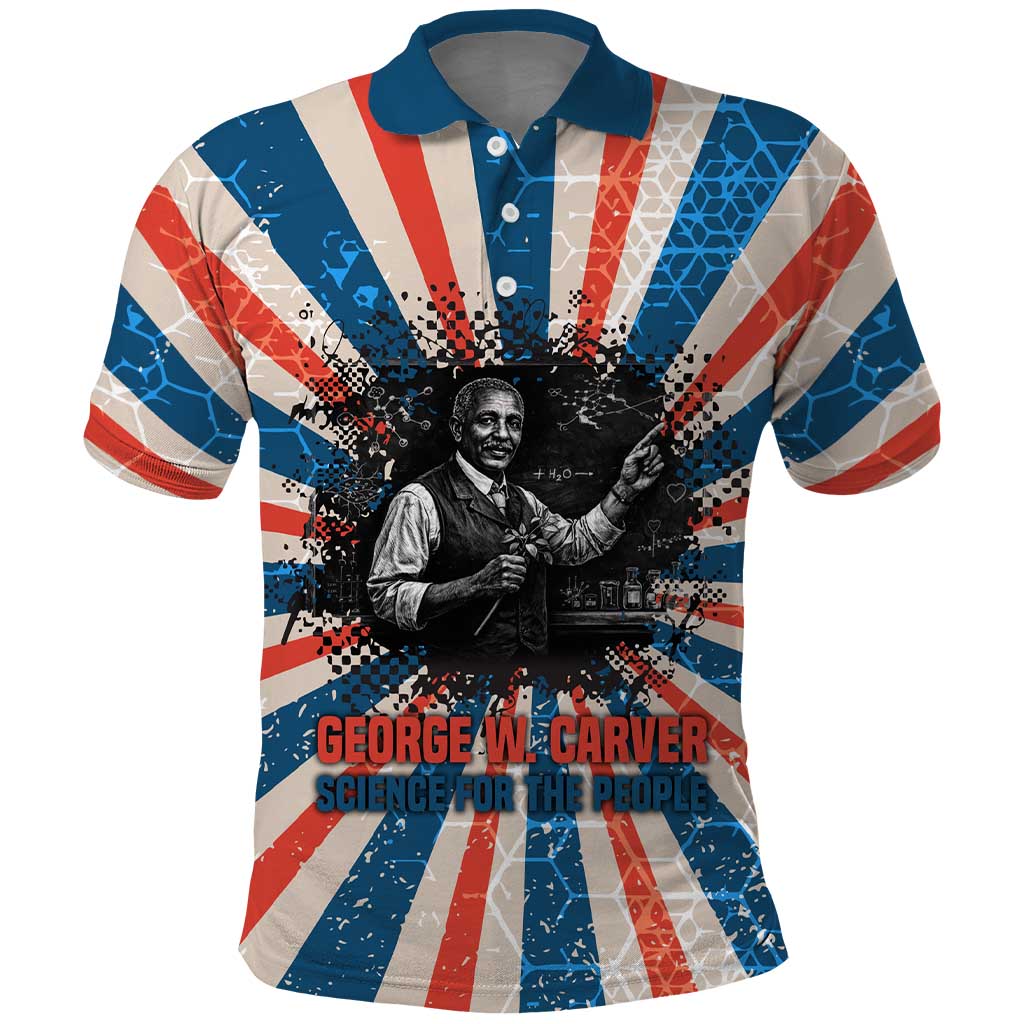 George Washington Carver Polo Shirt with Science Teaching Scene, Education Is the Key Quote - African Pride