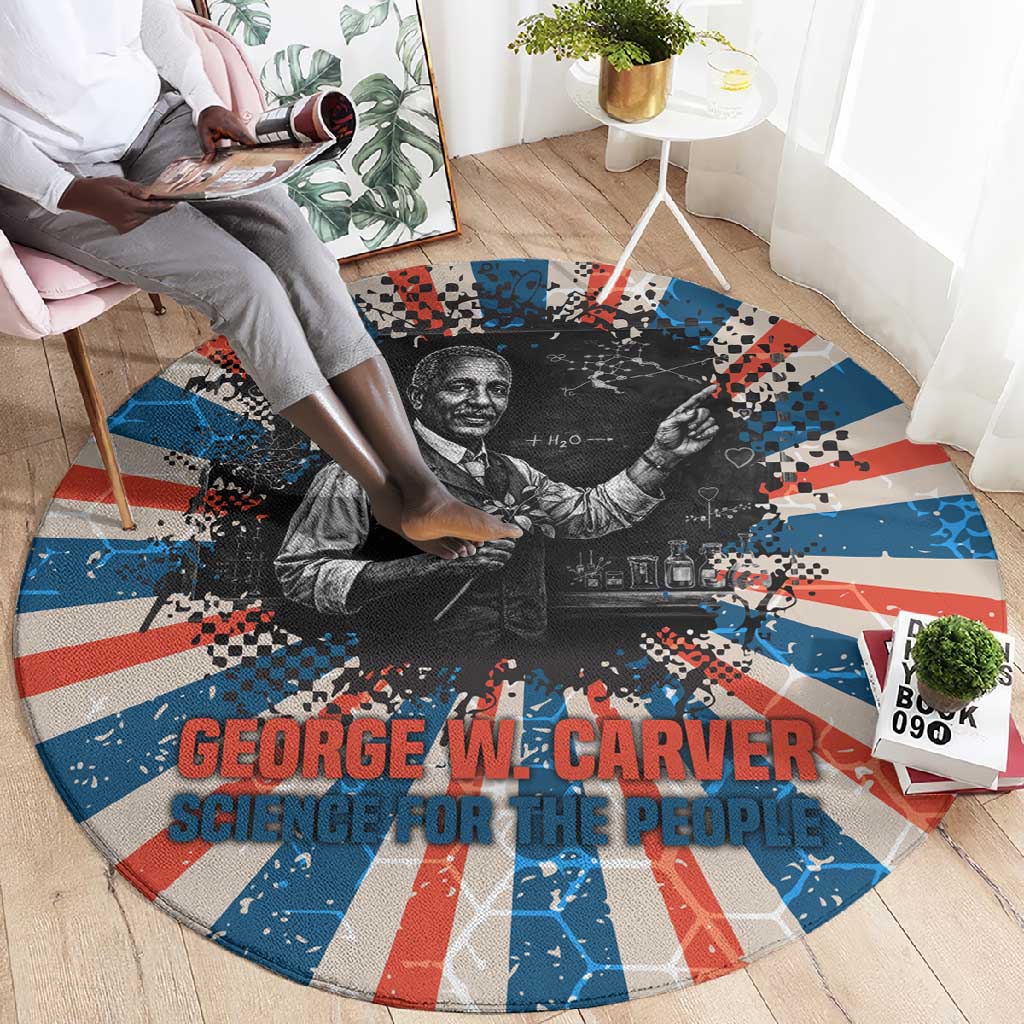 George Washington Carver Round Carpet with Science Teaching Scene, Education Is the Key Quote - African Pride