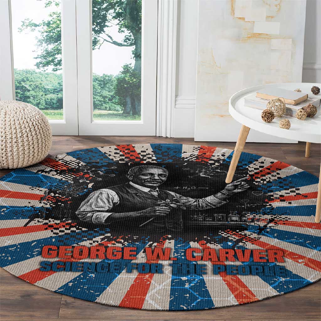 George Washington Carver Round Carpet with Science Teaching Scene, Education Is the Key Quote - African Pride