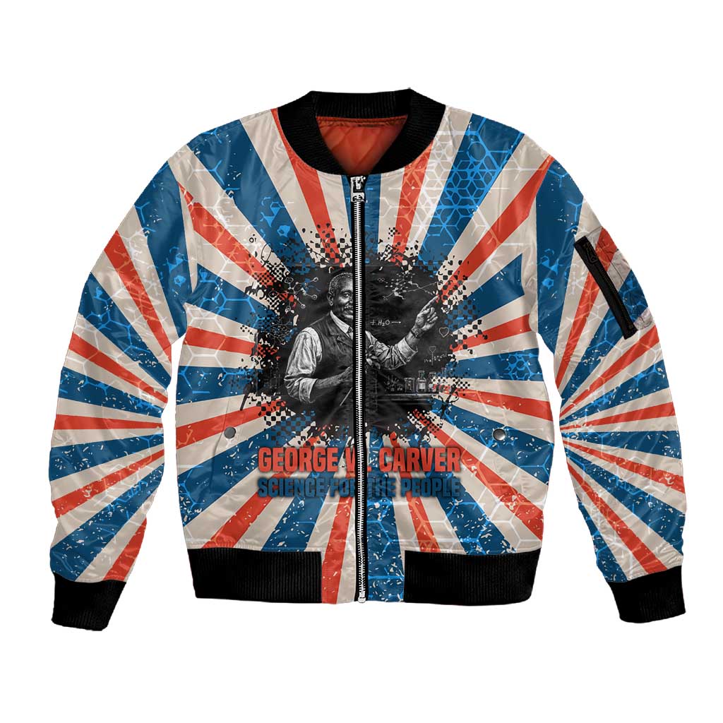 George Washington Carver Sleeve Zip Bomber Jacket with Science Teaching Scene, Education Is the Key Quote - African Pride