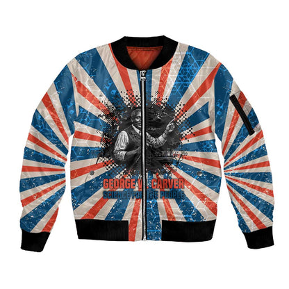 George Washington Carver Sleeve Zip Bomber Jacket with Science Teaching Scene, Education Is the Key Quote - African Pride