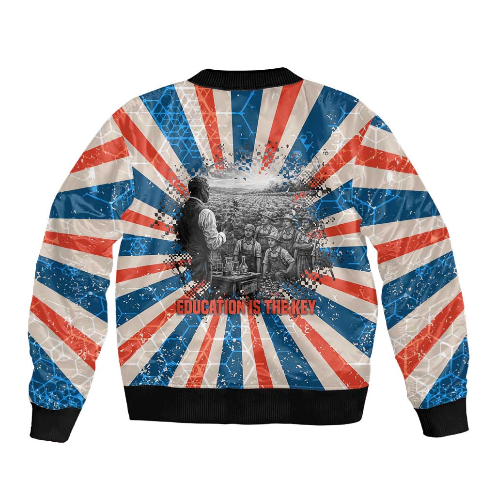 George Washington Carver Sleeve Zip Bomber Jacket with Science Teaching Scene, Education Is the Key Quote - African Pride