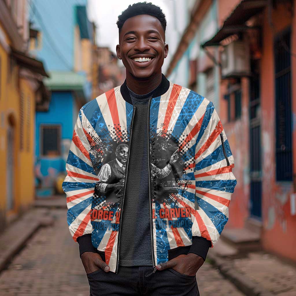George Washington Carver Sleeve Zip Bomber Jacket with Science Teaching Scene, Education Is the Key Quote - African Pride