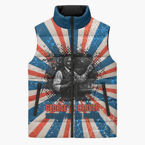 George Washington Carver Sleeveless Puffer Jacket with Science Teaching Scene, Education Is the Key Quote - African Pride