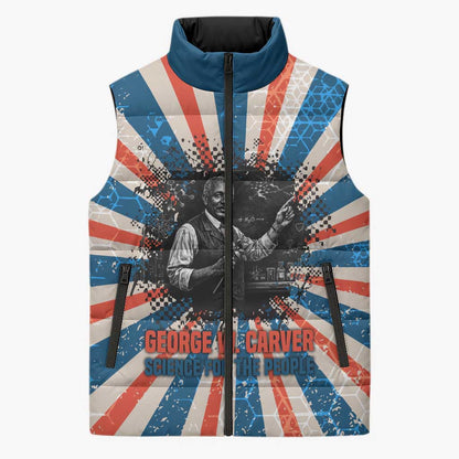 George Washington Carver Sleeveless Puffer Jacket with Science Teaching Scene, Education Is the Key Quote - African Pride