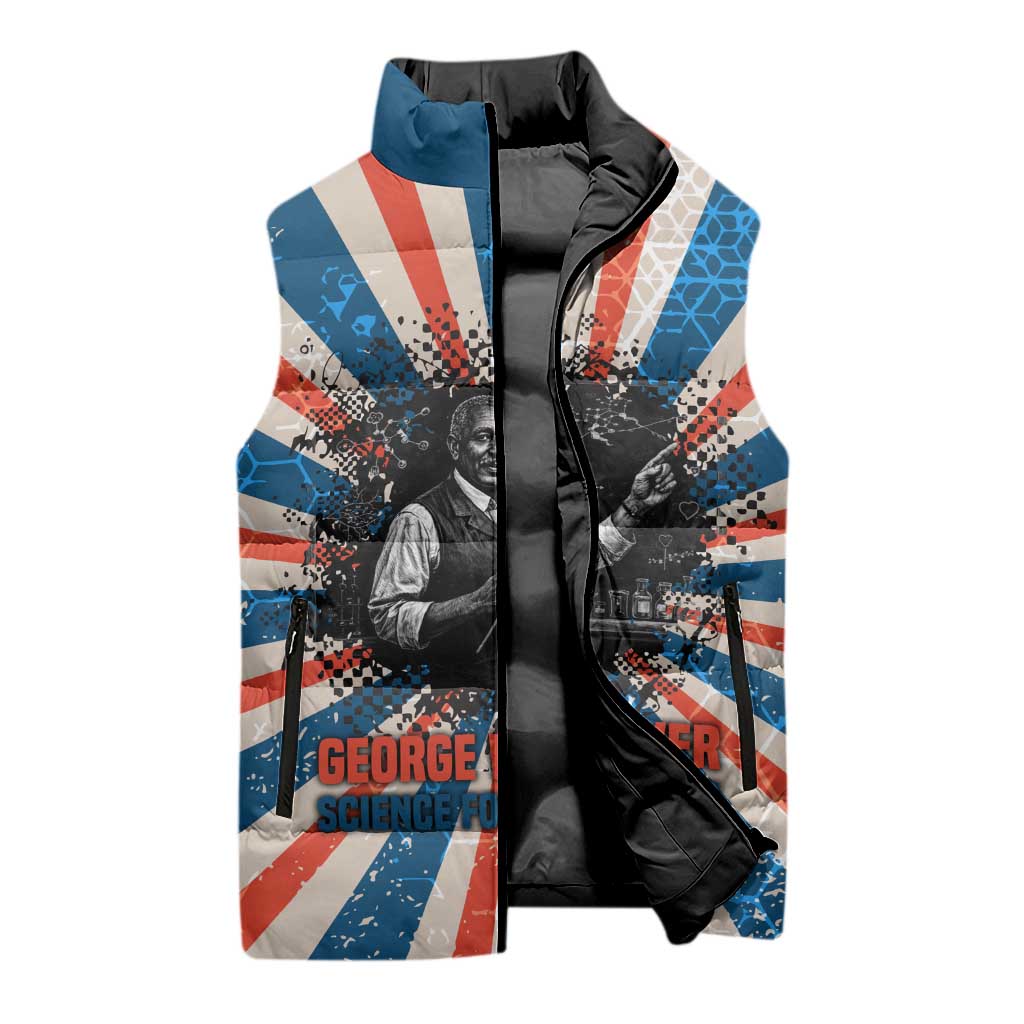 George Washington Carver Sleeveless Puffer Jacket with Science Teaching Scene, Education Is the Key Quote - African Pride