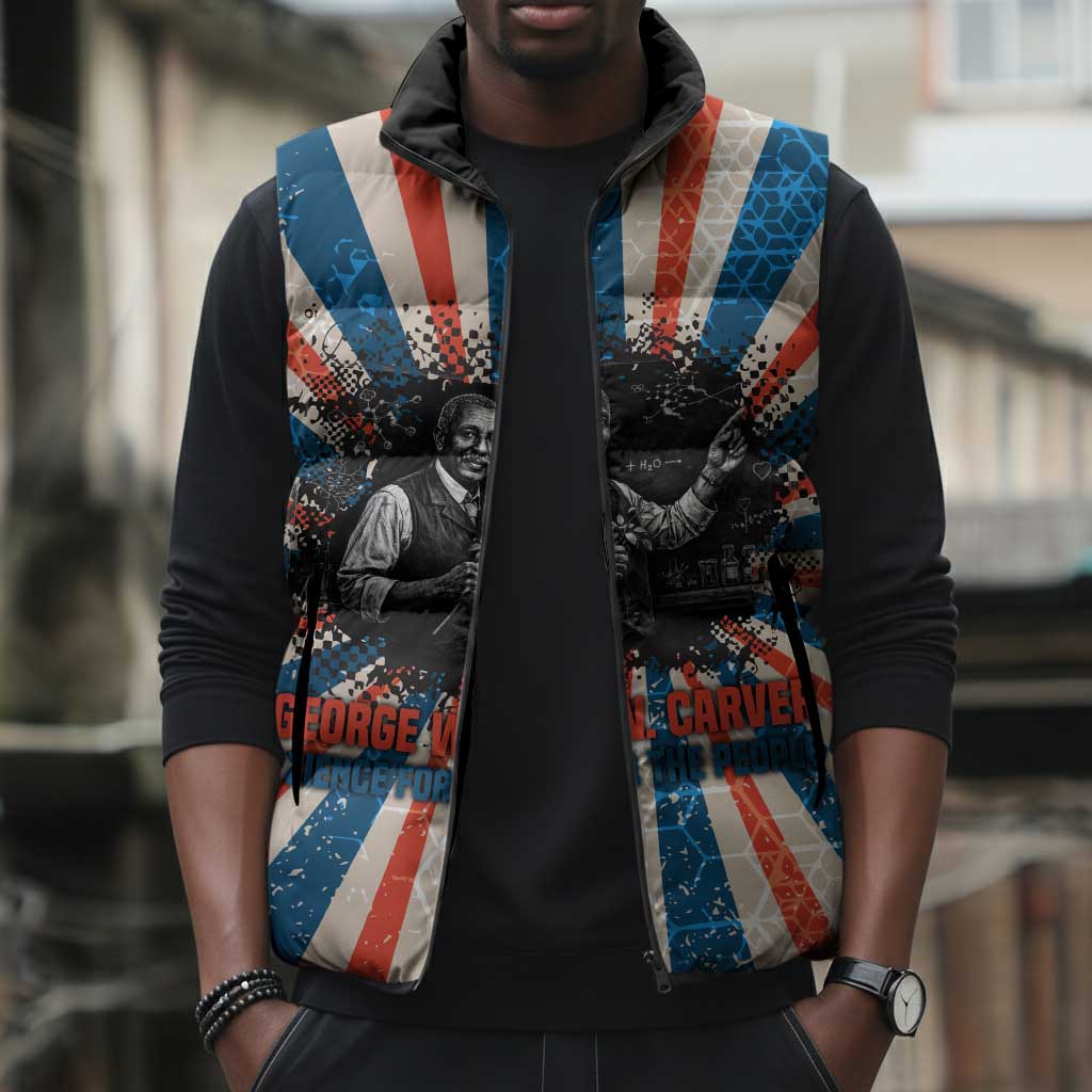 George Washington Carver Sleeveless Puffer Jacket with Science Teaching Scene, Education Is the Key Quote - African Pride