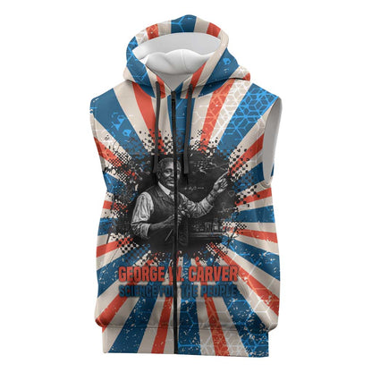 George Washington Carver Sleeveless Zip Hoodie with Science Teaching Scene, Education Is the Key Quote - African Pride