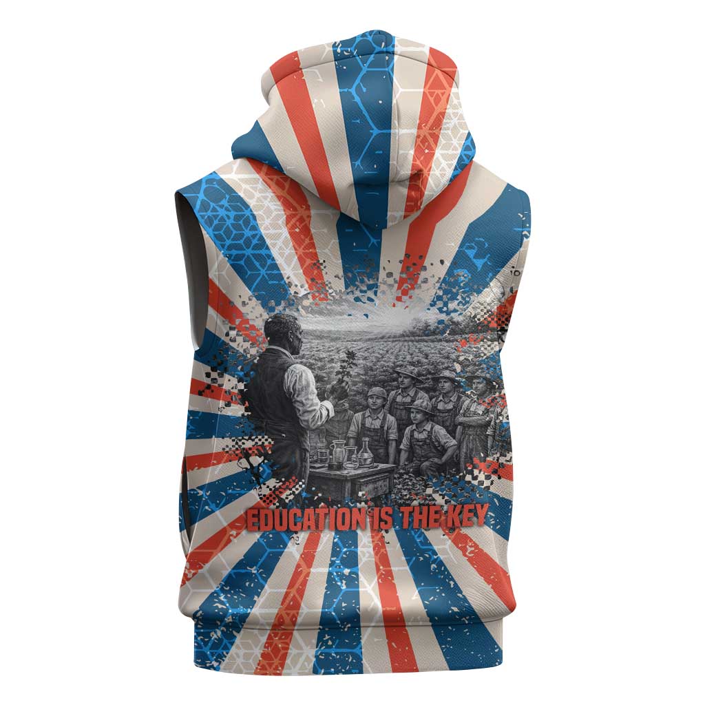 George Washington Carver Sleeveless Zip Hoodie with Science Teaching Scene, Education Is the Key Quote - African Pride