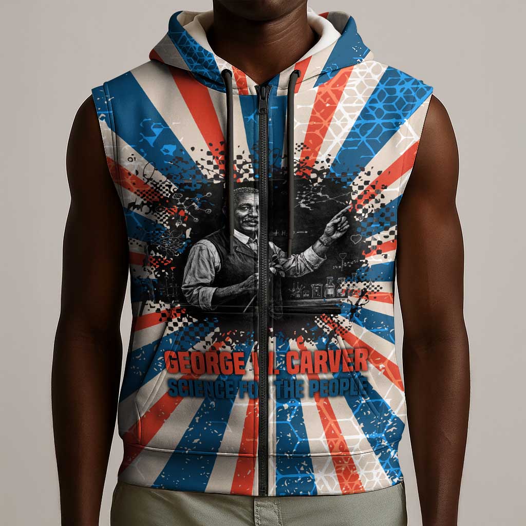 George Washington Carver Sleeveless Zip Hoodie with Science Teaching Scene, Education Is the Key Quote - African Pride