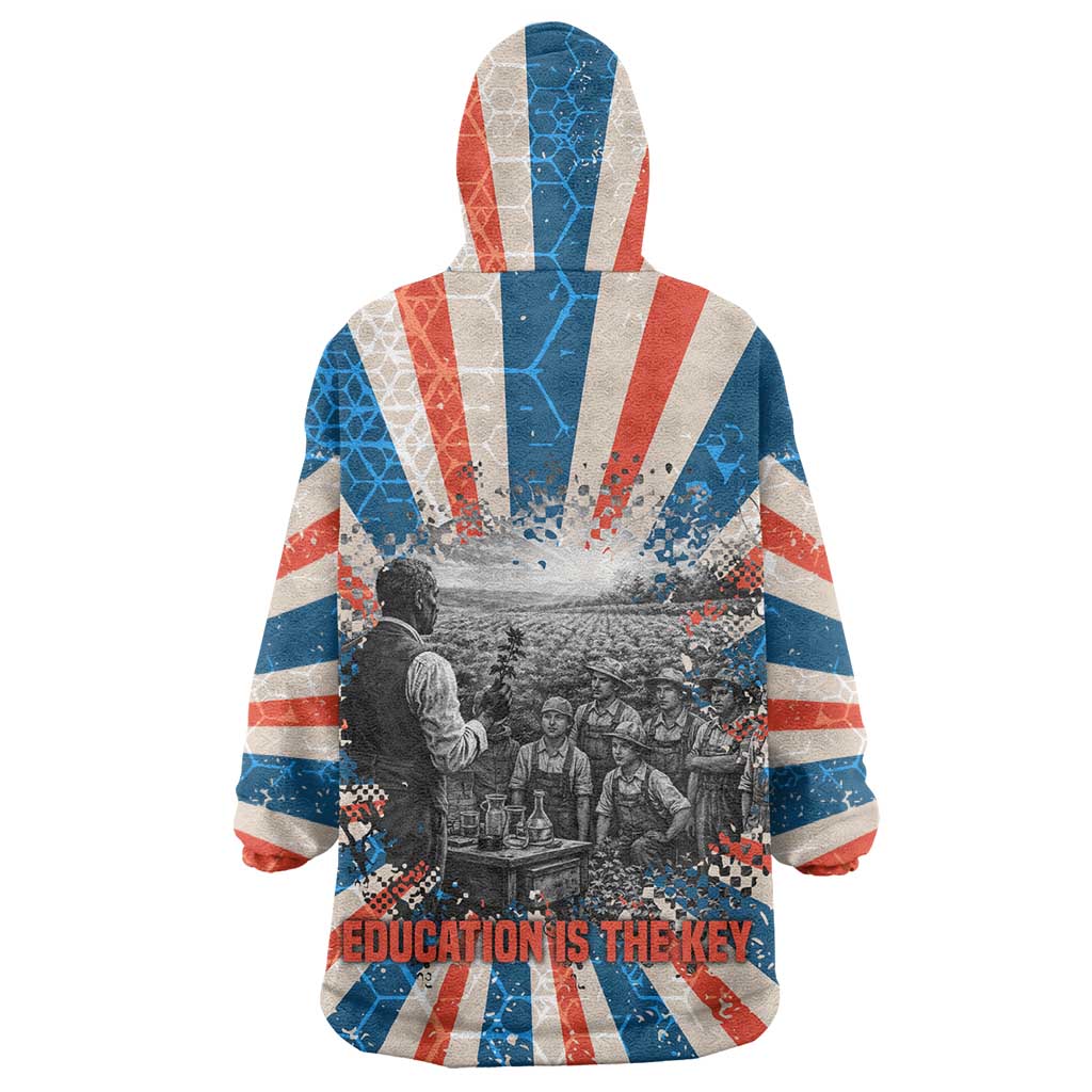 George Washington Carver Wearable Blanket Hoodie with Science Teaching Scene, Education Is the Key Quote - African Pride