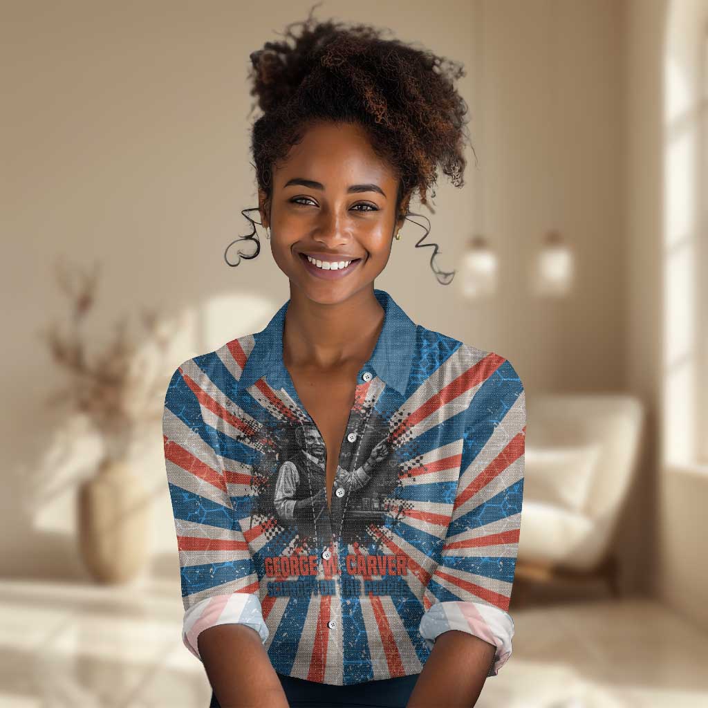 George Washington Carver Women Casual Shirt with Science Teaching Scene, Education Is the Key Quote - African Pride