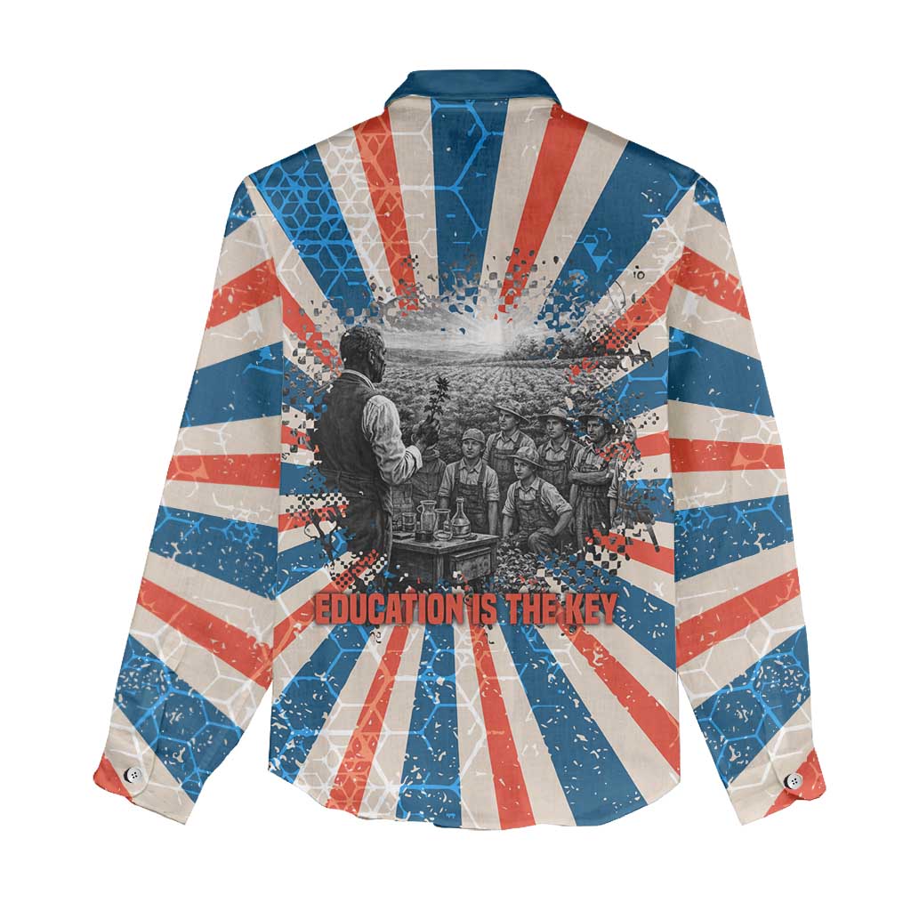 George Washington Carver Women Casual Shirt with Science Teaching Scene, Education Is the Key Quote - African Pride