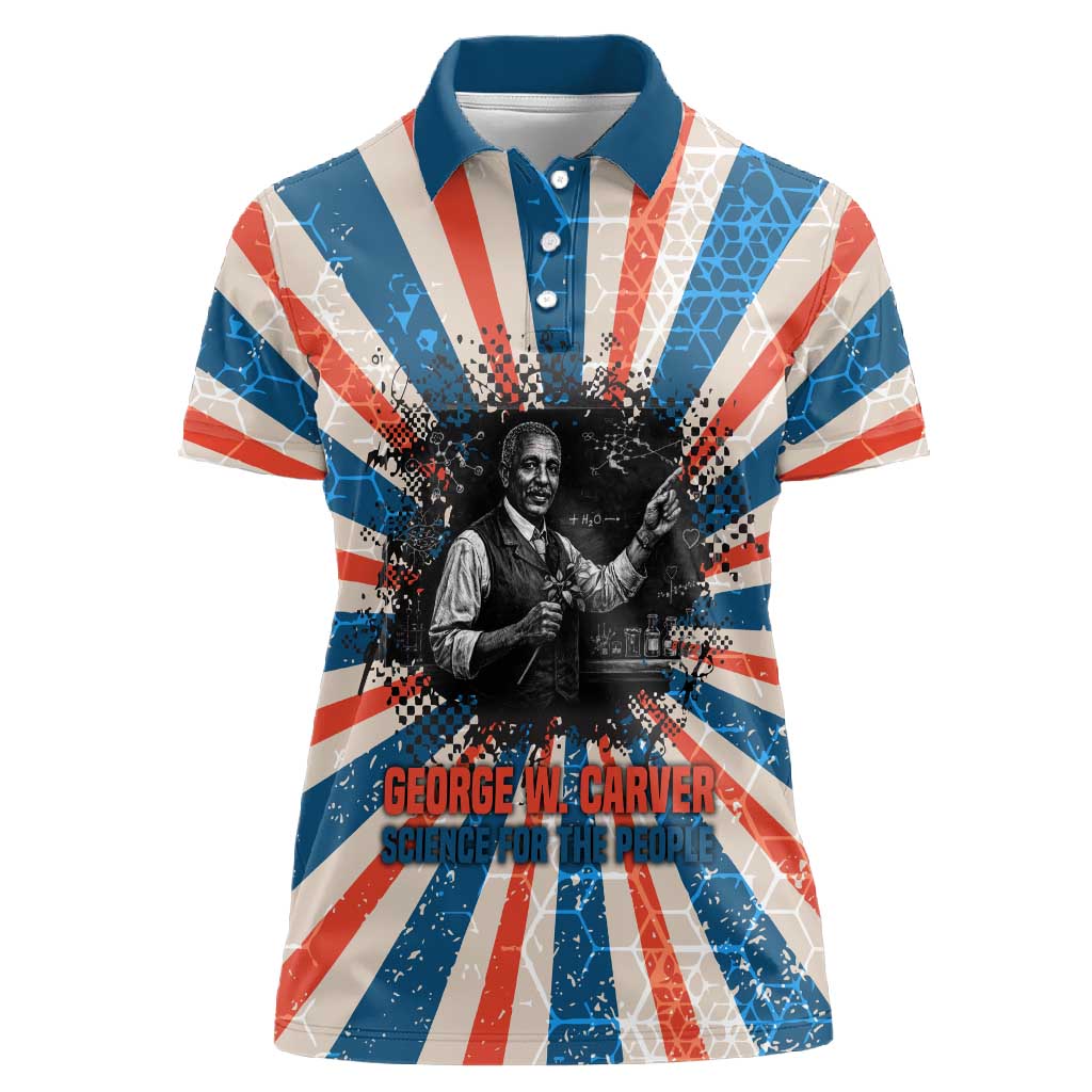 George Washington Carver Women Polo Shirt with Science Teaching Scene, Education Is the Key Quote - African Pride