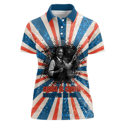 George Washington Carver Women Polo Shirt with Science Teaching Scene, Education Is the Key Quote - African Pride