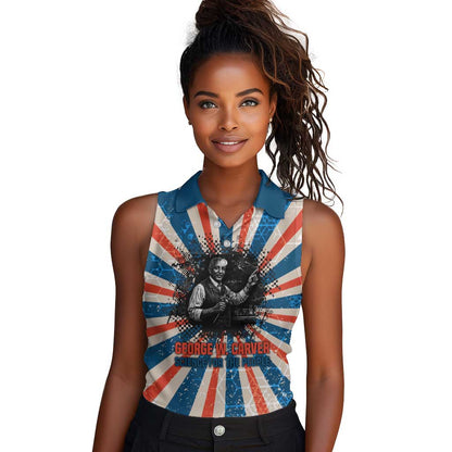 George Washington Carver Women Sleeveless Polo Shirt with Science Teaching Scene, Education Is the Key Quote - African Pride