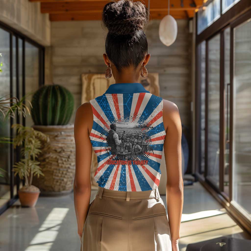 George Washington Carver Women Sleeveless Polo Shirt with Science Teaching Scene, Education Is the Key Quote - African Pride
