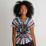 George Washington Carver Women V-Neck T-Shirt with Science Teaching Scene, Education Is the Key Quote - African Pride