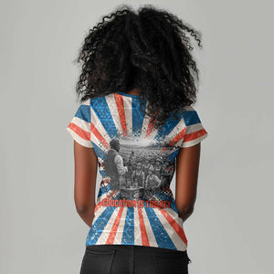 George Washington Carver Women V-Neck T-Shirt with Science Teaching Scene, Education Is the Key Quote - African Pride