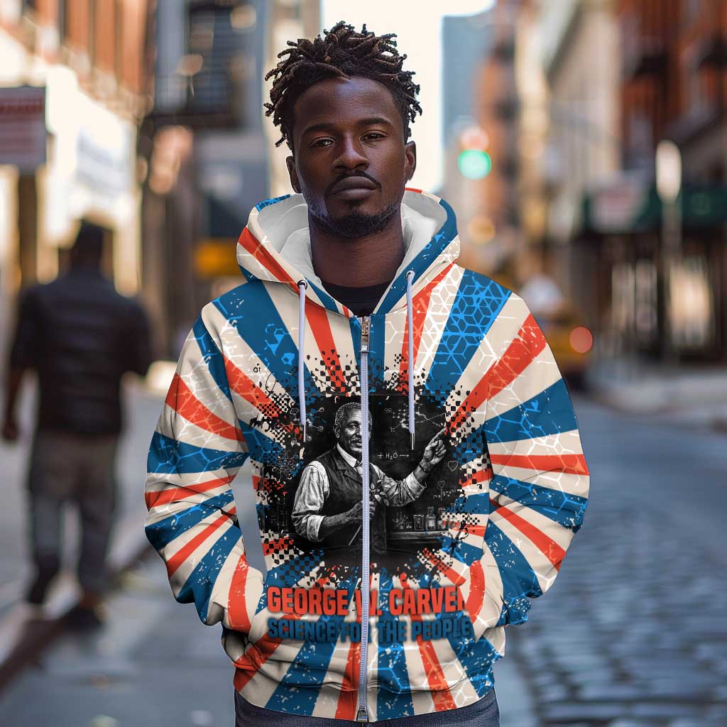 George Washington Carver Zip Hoodie with Science Teaching Scene, Education Is the Key Quote - African Pride