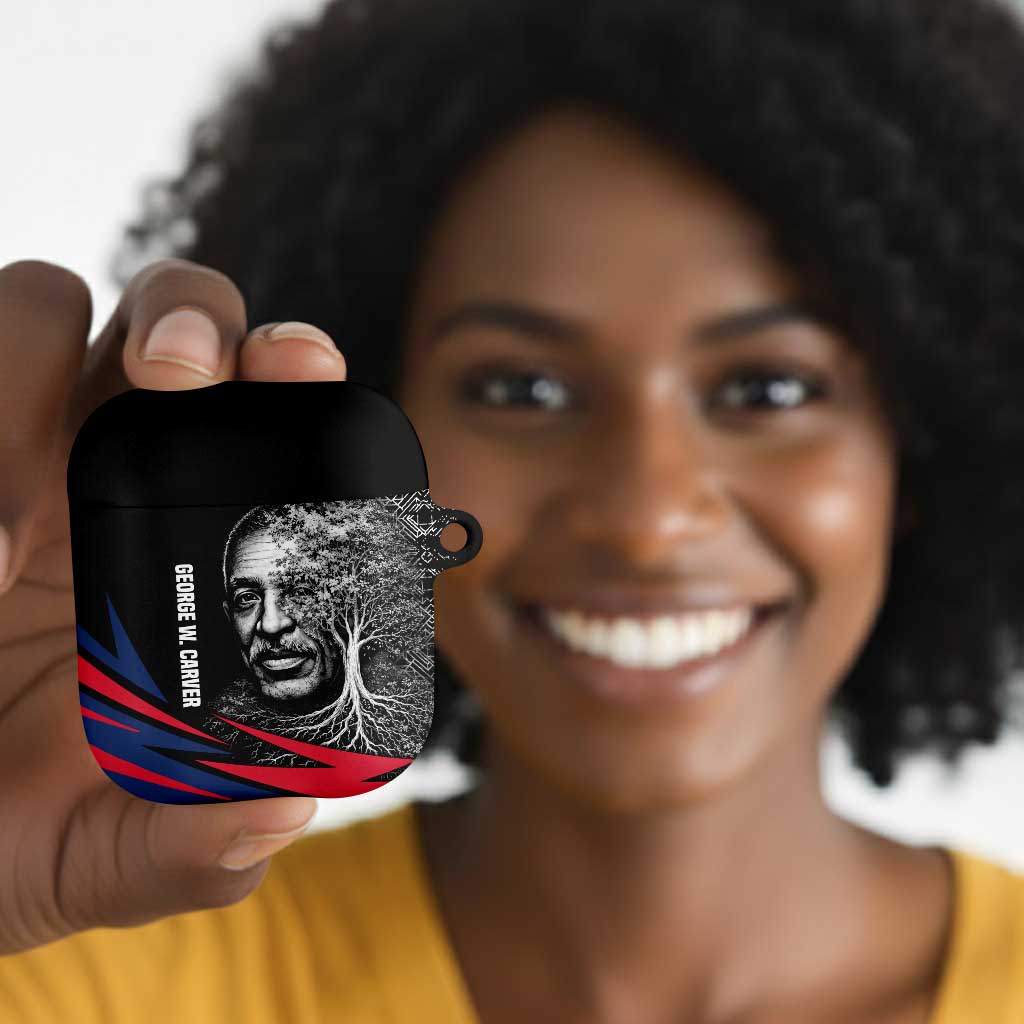 George Washington Carver AirPods Case with Tree Portrait Illustration, Nature Is the Greatest Teacher Quote - African Pride