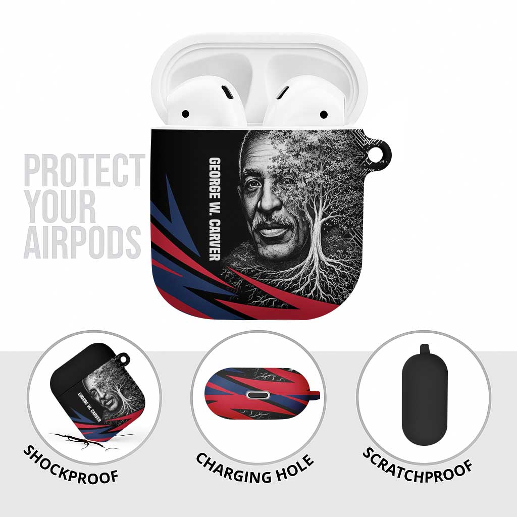 George Washington Carver AirPods Case with Tree Portrait Illustration, Nature Is the Greatest Teacher Quote - African Pride