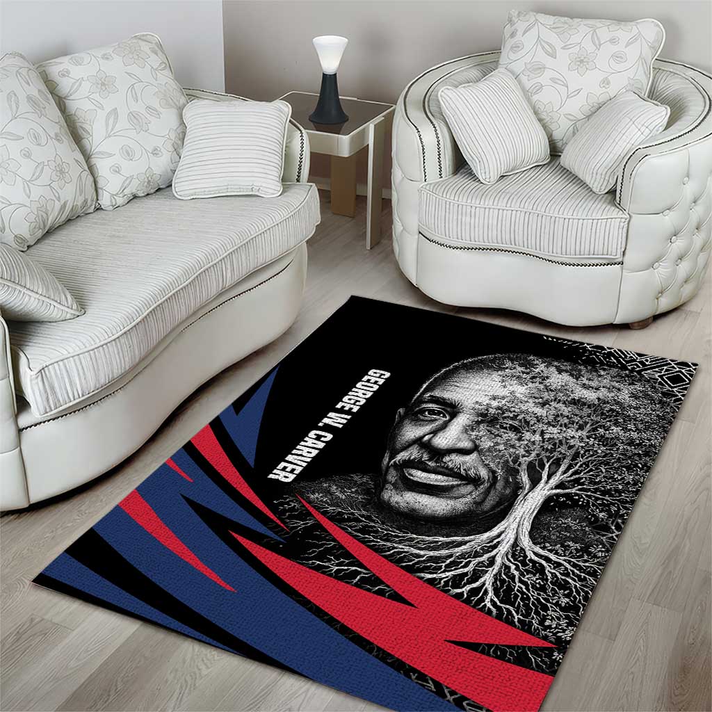 George Washington Carver Area Rug with Tree Portrait Illustration, Nature Is the Greatest Teacher Quote - African Pride