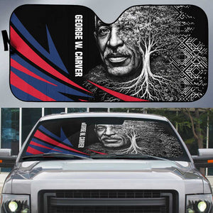 George Washington Carver Auto Sun Shade with Tree Portrait Illustration, Nature Is the Greatest Teacher Quote - African Pride