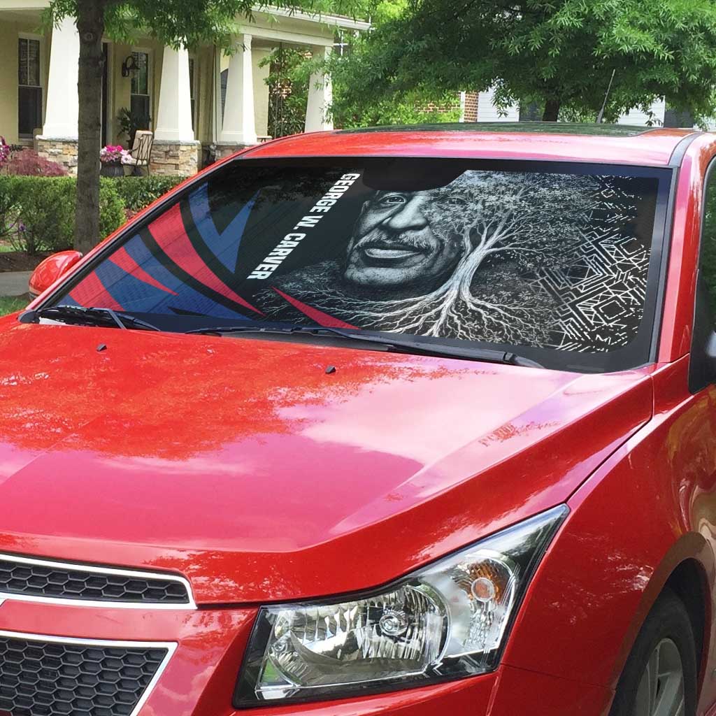 George Washington Carver Auto Sun Shade with Tree Portrait Illustration, Nature Is the Greatest Teacher Quote - African Pride