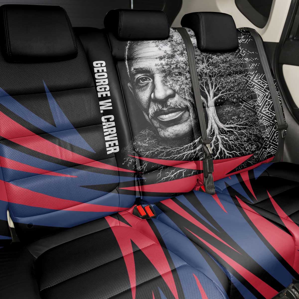 George Washington Carver Back Car Seat Cover with Tree Portrait Illustration, Nature Is the Greatest Teacher Quote - African Pride