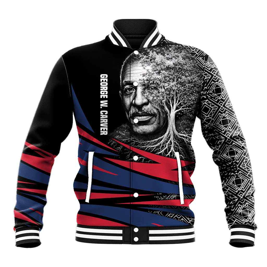 George Washington Carver Baseball Jacket with Tree Portrait Illustration, Nature Is the Greatest Teacher Quote - African Pride