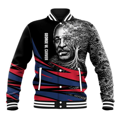 George Washington Carver Baseball Jacket with Tree Portrait Illustration, Nature Is the Greatest Teacher Quote - African Pride