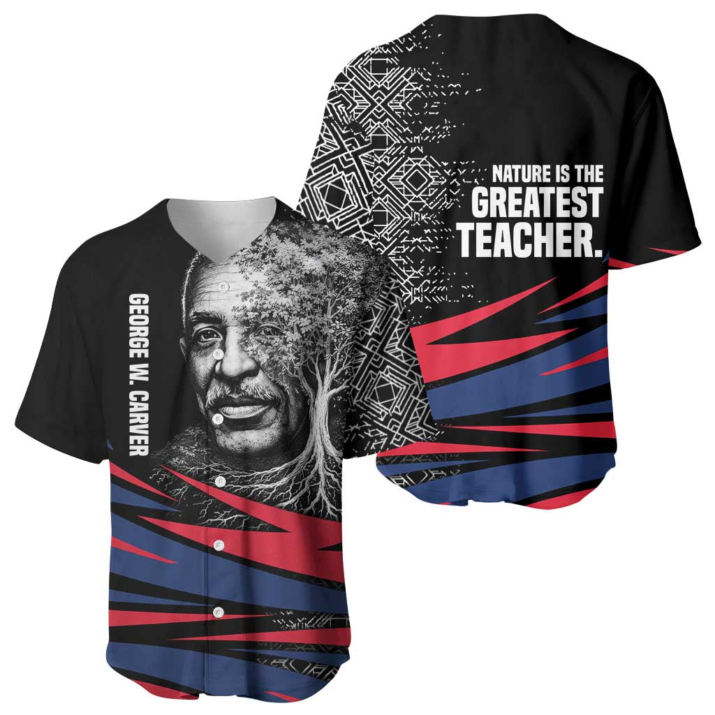 George Washington Carver Baseball Jersey with Tree Portrait Illustration, Nature Is the Greatest Teacher Quote - African Pride