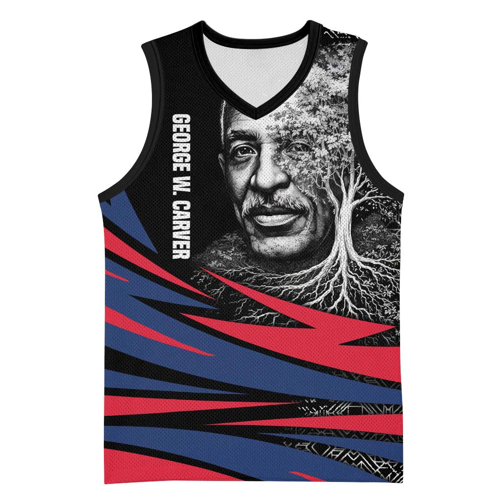 George Washington Carver Basketball Jersey with Tree Portrait Illustration, Nature Is the Greatest Teacher Quote - African Pride