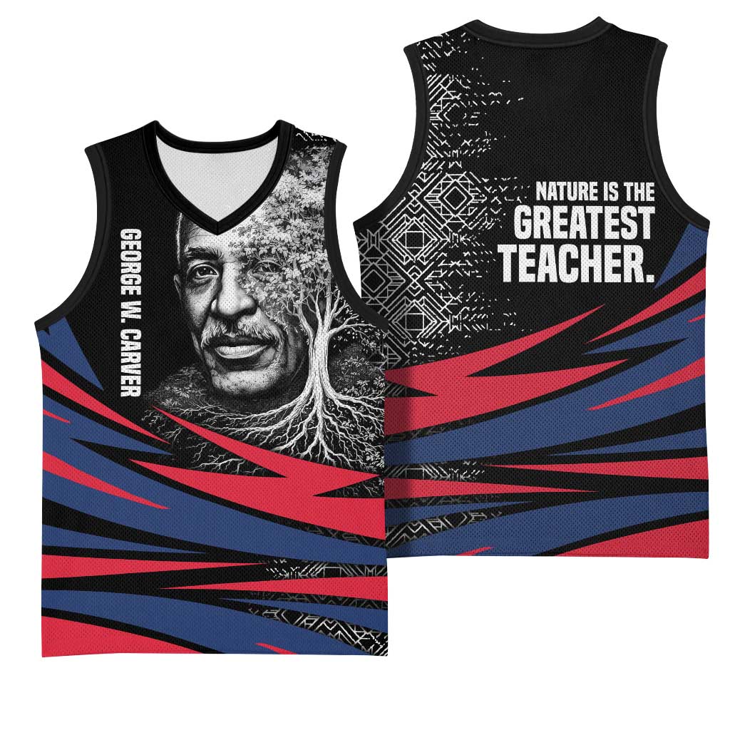 George Washington Carver Basketball Jersey with Tree Portrait Illustration, Nature Is the Greatest Teacher Quote - African Pride