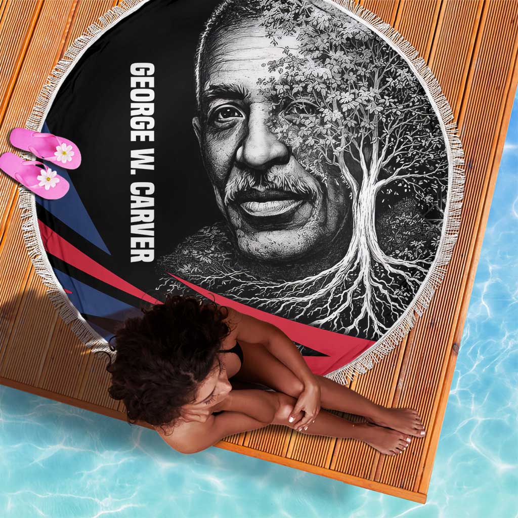 George Washington Carver Beach Blanket with Tree Portrait Illustration, Nature Is the Greatest Teacher Quote - African Pride