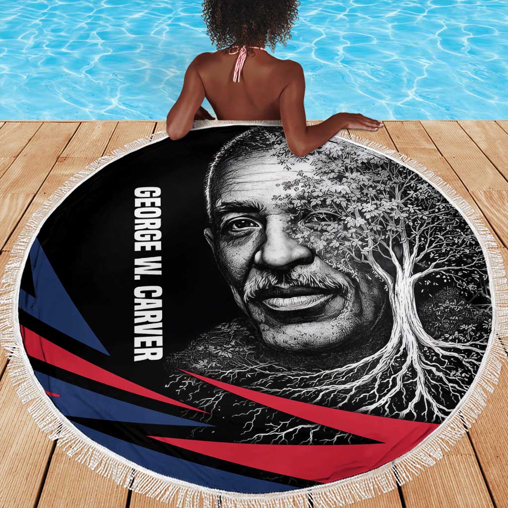 George Washington Carver Beach Blanket with Tree Portrait Illustration, Nature Is the Greatest Teacher Quote - African Pride