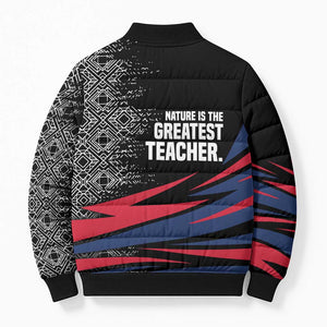 George Washington Carver Bomber Puffer Jacket with Tree Portrait Illustration, Nature Is the Greatest Teacher Quote - African Pride