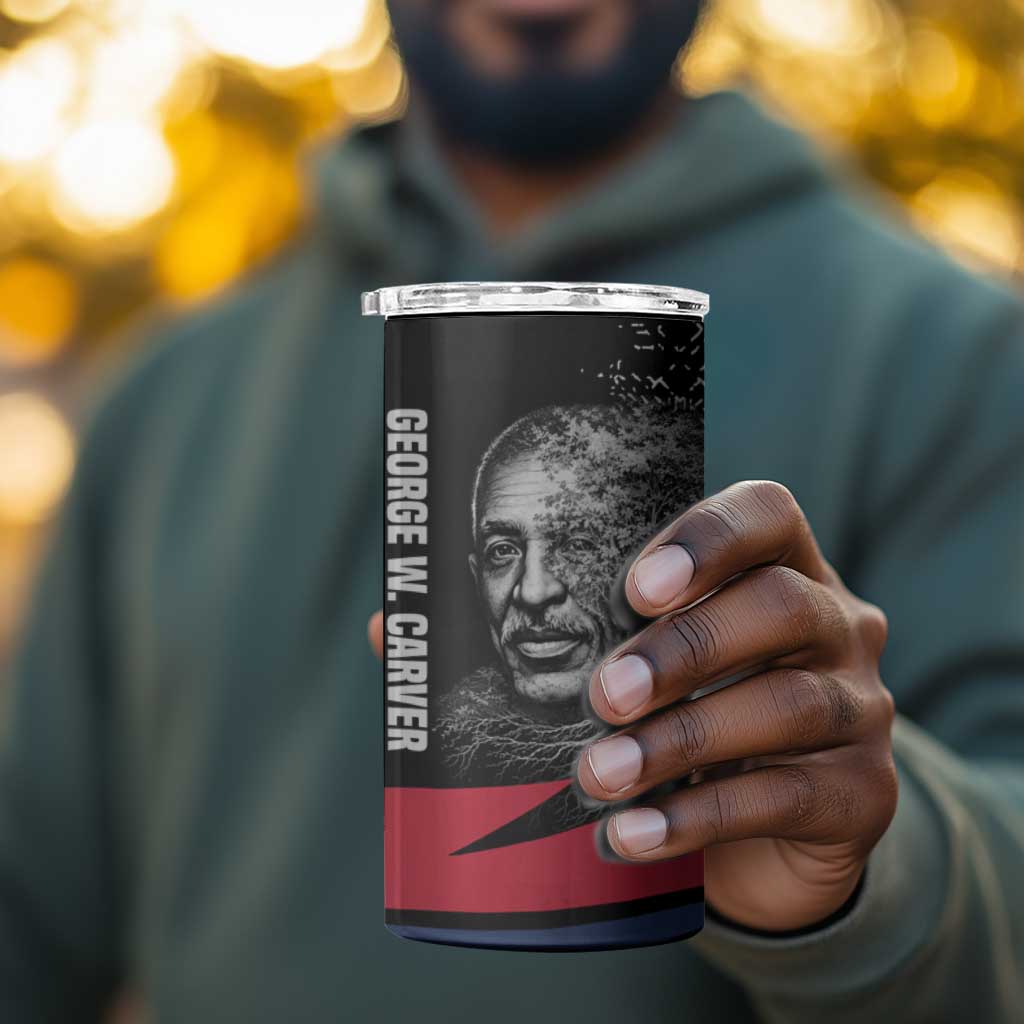 George Washington Carver 4 in 1 Can Cooler Tumbler with Tree Portrait Illustration, Nature Is the Greatest Teacher Quote - African Pride