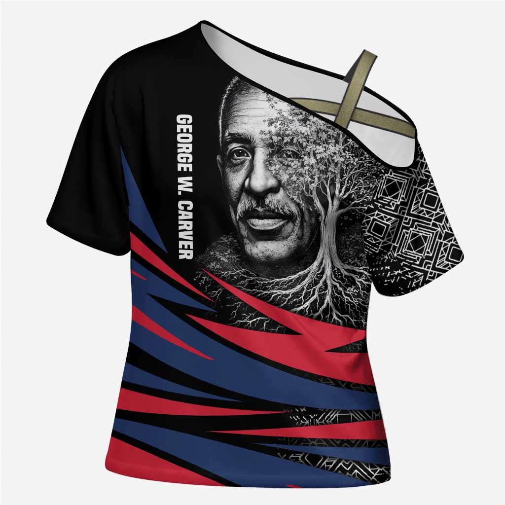 George Washington Carver Cross Shoulder Shirt with Tree Portrait Illustration, Nature Is the Greatest Teacher Quote - African Pride